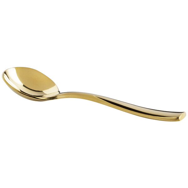 A Bon Chef gold stainless steel bouillon spoon with a long handle.