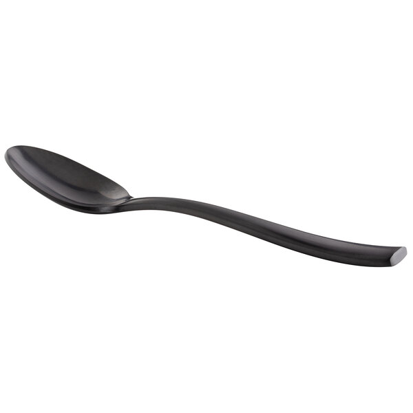 A Bon Chef matte black stainless steel soup/dessert spoon with a curved handle.