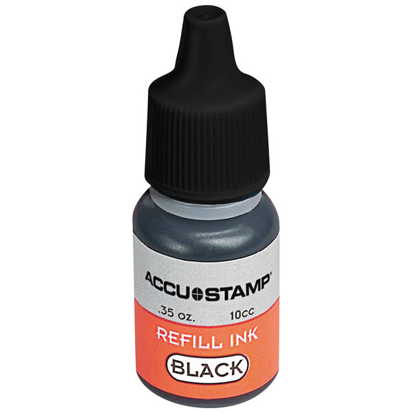 A close-up of a Cosco black ink stamp gel refill bottle.
