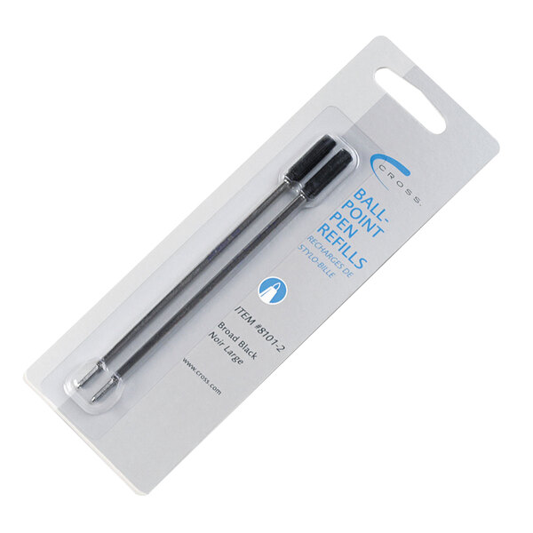 A Cross black pen refill with a blue cap.