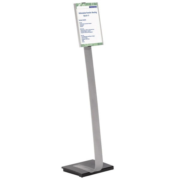 A Durable metal stand with adjustable insert space for a sign.