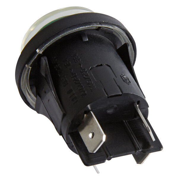 A black round cap with a round base.