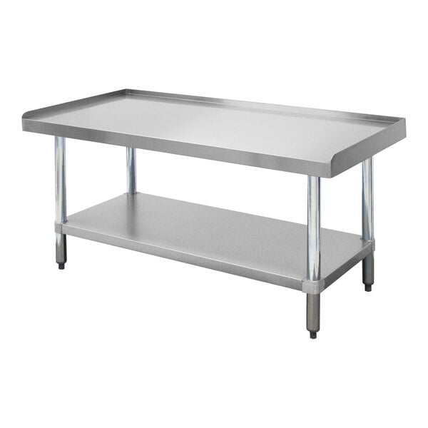 An Advance Tabco stainless steel equipment stand with a galvanized undershelf.