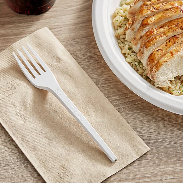 EcoChoice Heavy Weight Compostable 6 1/2" White CPLA Plastic Fork - 50/Sample