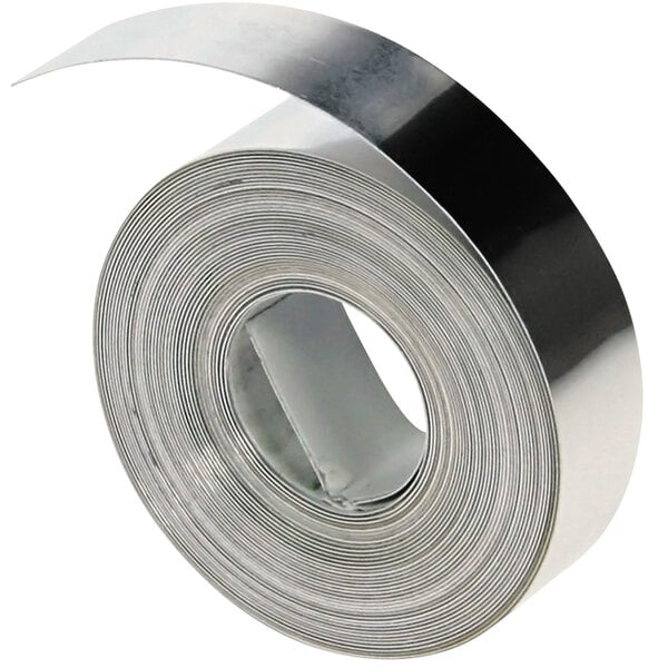 A roll of silver aluminum non-adhesive label tape.