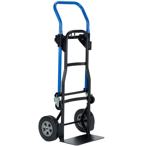 a black and blue hand truck