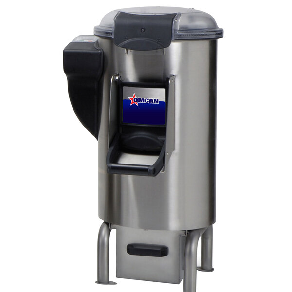 A silver and black Fama potato peeler machine.