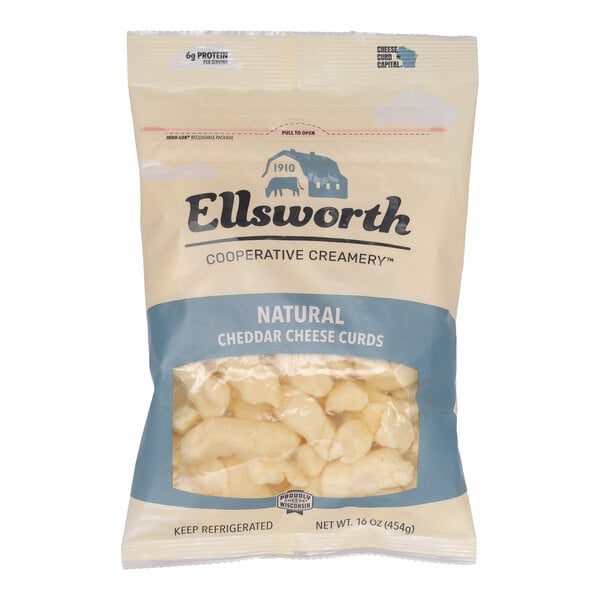 Ellsworth Cooperative Creamery Natural White Cheddar Cheese Curds 16 oz. - 8/Case