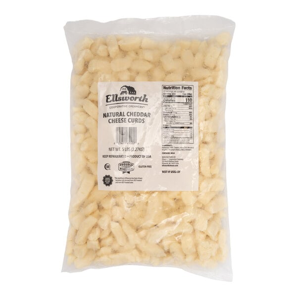 Ellsworth Cooperative Creamery Natural White Cheddar Cheese Curds 16 oz. - 8/Case