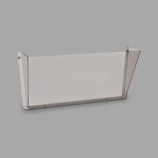 A clear plastic wall file holder.