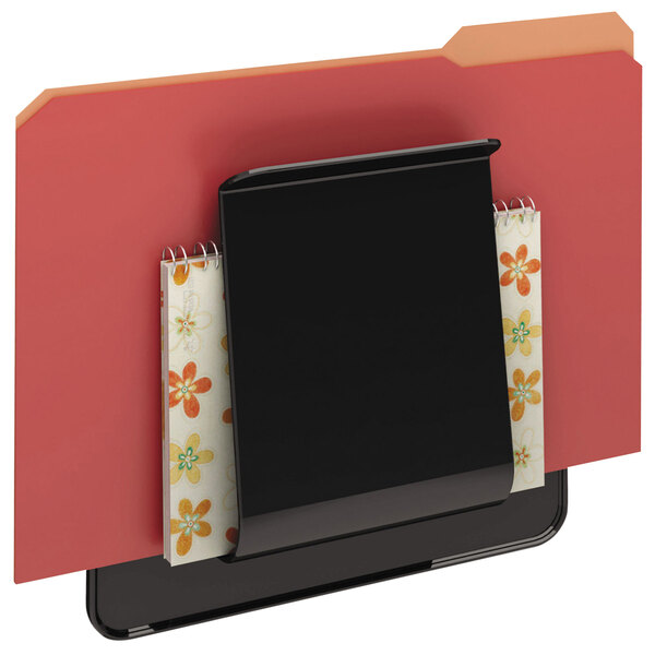 A black rectangular Deflecto wall file.