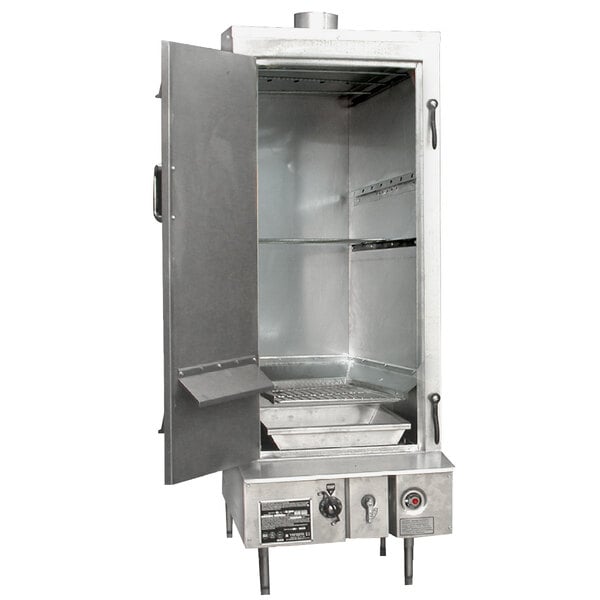 A Town stainless steel indoor smokehouse with a door open.
