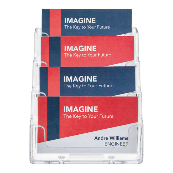 Deflecto 70841 3 15/16" x 3 1/2" x 3 3/4" Clear Plastic 4-Pocket Business Card Holder