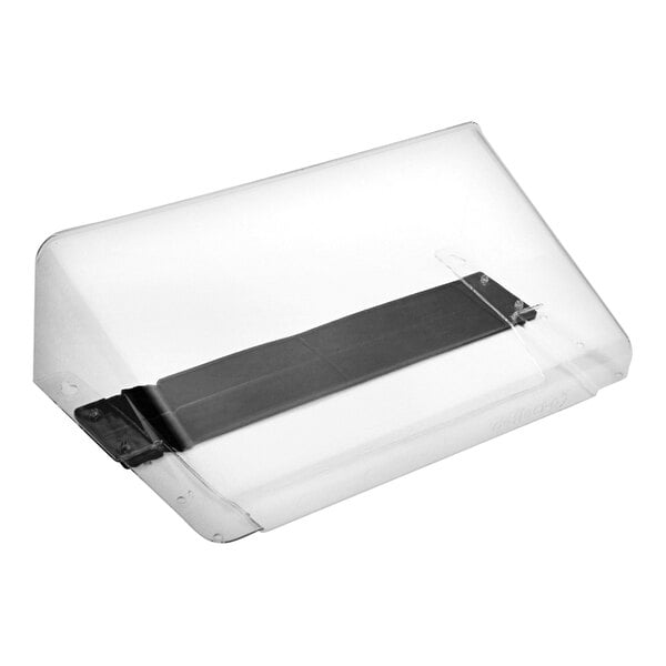 A clear, rectangular plastic wall file organizer with a black magnetic strip for mounting.