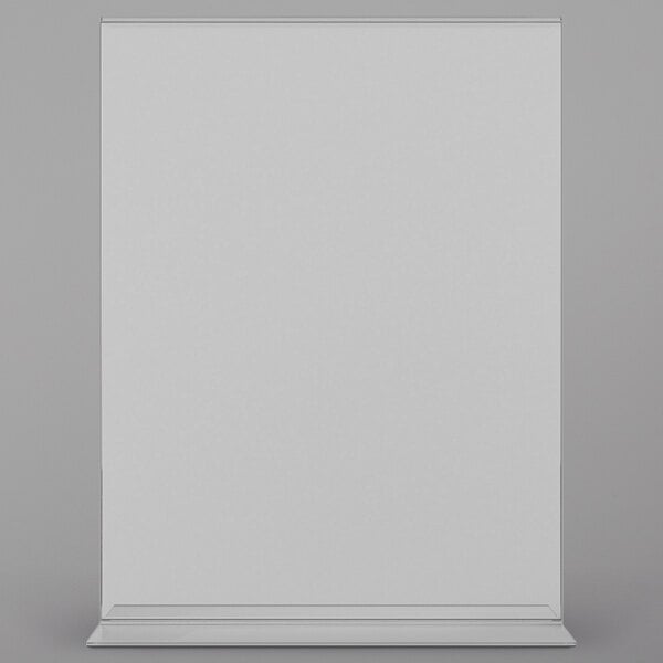 A white rectangular sign holder with a black border displaying a white sign.