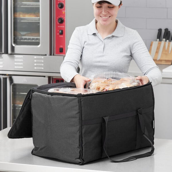 Choice Insulated Food Delivery Bag Black Nylon 13 x 13 x 16 - Holds (6)  2 1/2 Deep 1/2 Size Pans or (18) 2 Qt. Container
