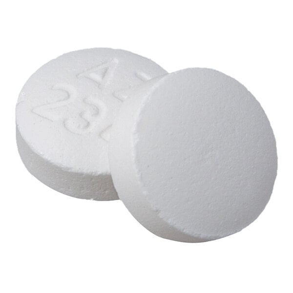 A pair of round, white acetaminophen tablets.