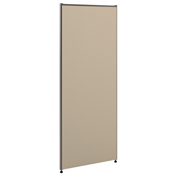A gray Basyx office panel with a metal frame.