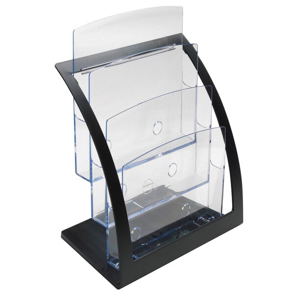 a clear plastic holder with a black frame