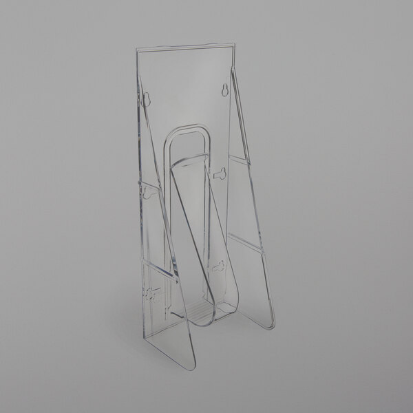 A clear plastic Deflecto wall mount literature holder with two sides.