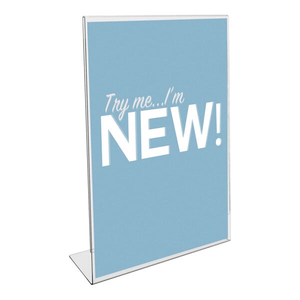Deflecto 69701 Classic Image 8 1/2" x 11" Portrait Clear Slanted Sign Holder / Displayette