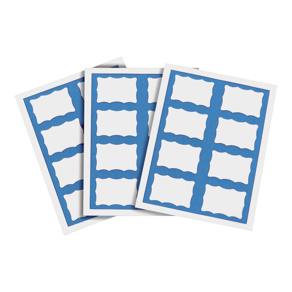 C-Line Products 92365 3 3/8" x 2 1/3" White Printable Adhesive Name Badge with Blue Border - 200/Pack