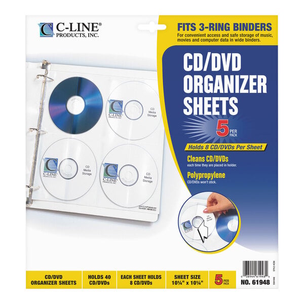 C-Line 61948 10 1/4" x 10 1/4" Deluxe 8-CD Clear Polypropylene Binder Page - 5/Pack
