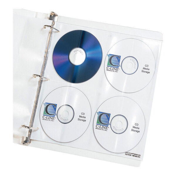 C-Line 61948 10 1/4" x 10 1/4" Deluxe 8-CD Clear Polypropylene Binder Page - 5/Pack