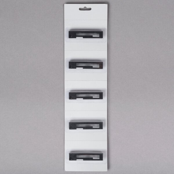 A package of five black Point Plus 910 ink ribbons.