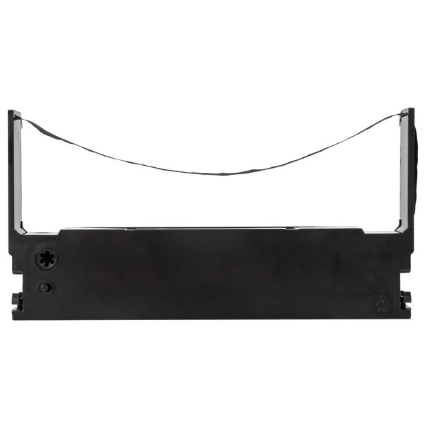 A black rectangular plastic package of Point Plus ERC-32 black ink ribbon with a wire.