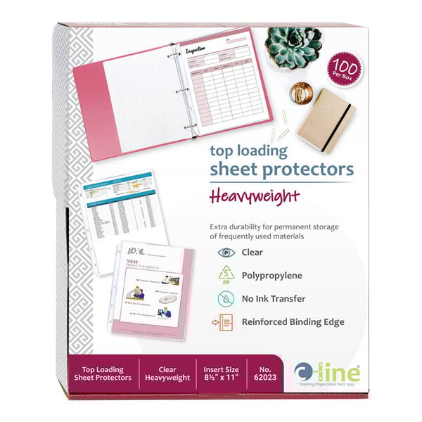 C-Line 62023 11" x 8 1/2" Heavy Weight Top-Loading Clear Polypropylene Sheet Protector - 100/Box