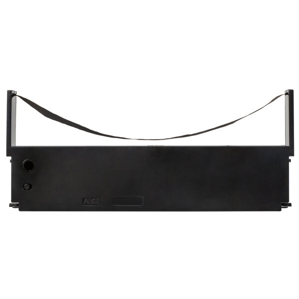 A black rectangular box with a handle and a black strap.