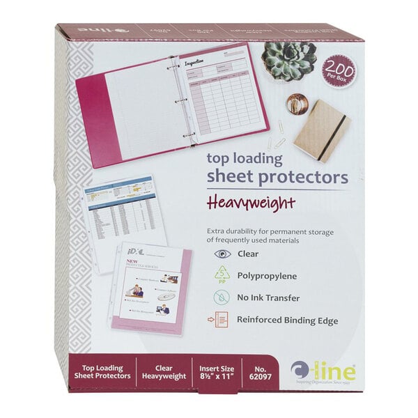 C-Line 62097 11" x 8 1/2" Heavy Weight Top Loading Clear Polypropylene Sheet Protector - 200/Box