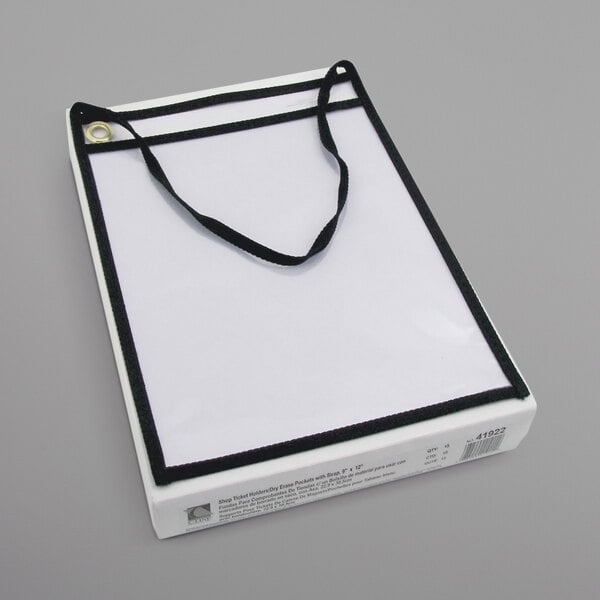 A white box with a black strap containing C-Line 9" x 12" clear shop ticket holders.