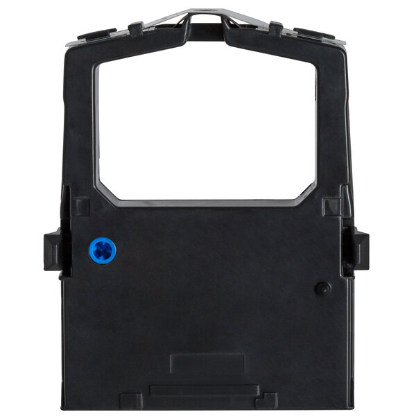 A black plastic container of Point Plus black ink ribbon with a blue screw.