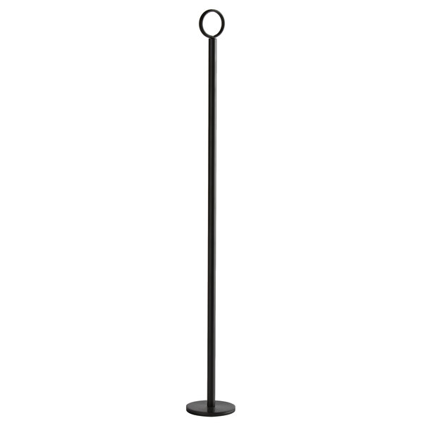 A black metal pole with a ring on it.