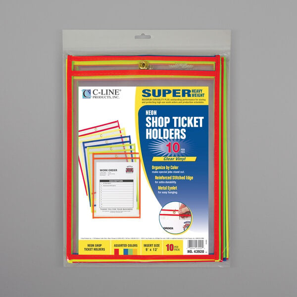 A pack of C-Line neon color stitched shop ticket holders.