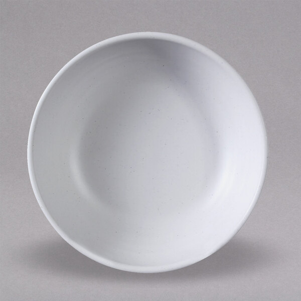 A speckled white Elite Global Solutions melamine bowl.