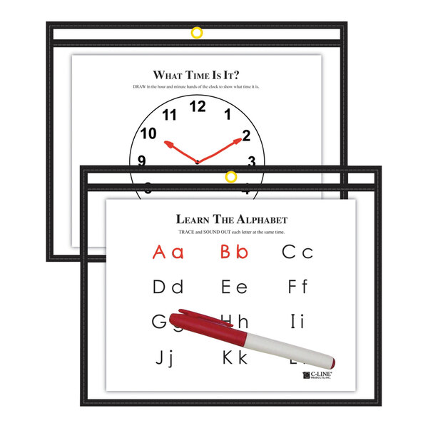 C-Line 40711 12" x 9" Black Reusable Dry Erase Pocket