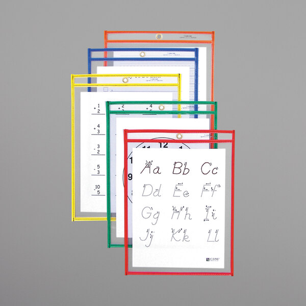 C-Line 12" x 9" Assorted Primary Colors Reusable Dry Erase Pockets in a variety of colors.
