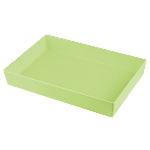 A green rectangular Tablecraft bowl with a white background.