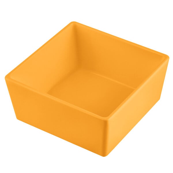 A yellow square Tablecraft bowl with a white background.