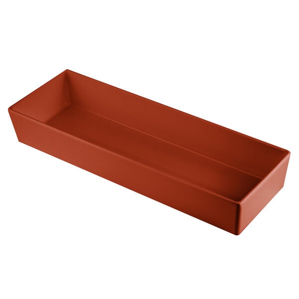 A Tablecraft copper rectangular container on a table in a salad bar.