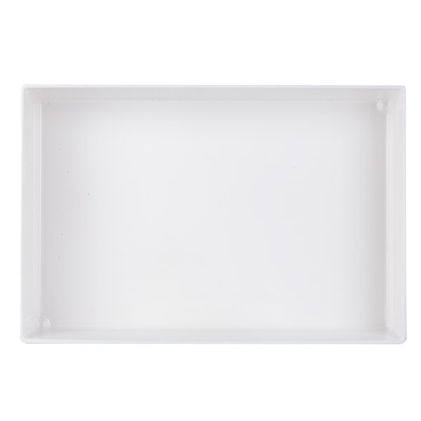 A white rectangular Tablecraft bowl with straight sides.