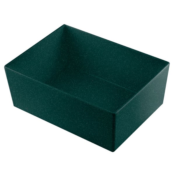 A hunter green rectangular box with a white speckled surface.