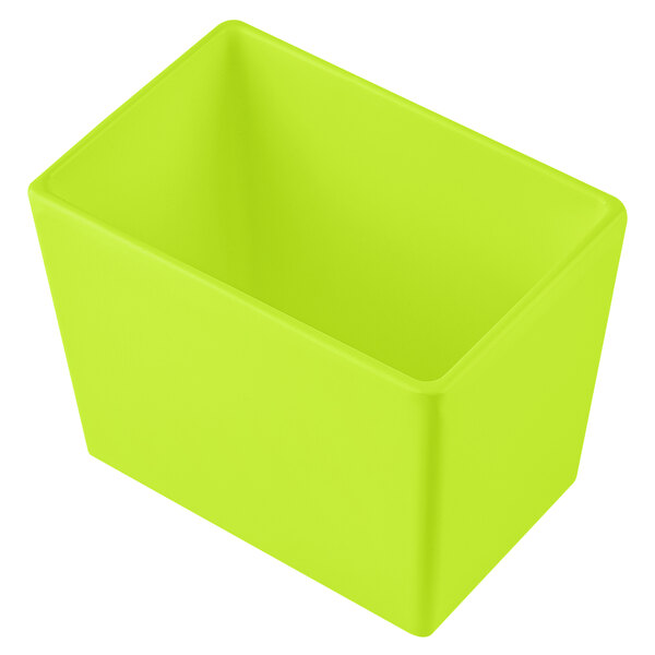 A green plastic container with a white background.