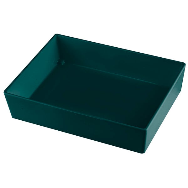 A rectangular black Tablecraft bowl with a hunter green interior on a white background.