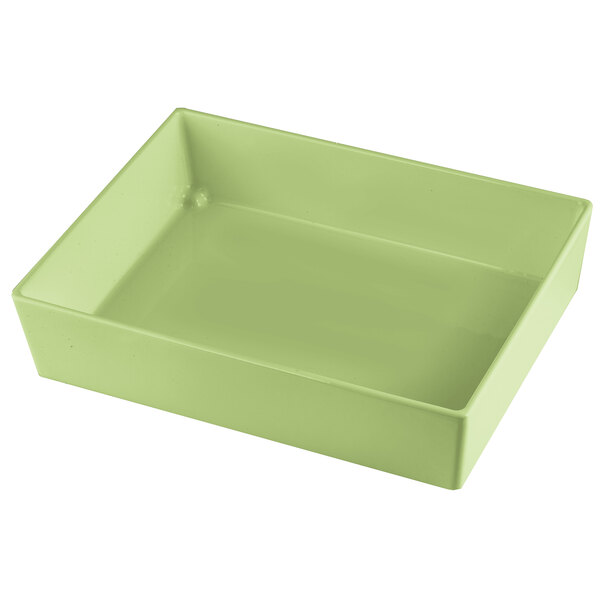 A Tablecraft Modern Mint rectangular cast aluminum bowl with straight sides.