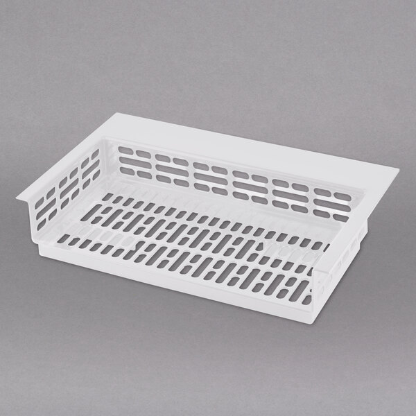 a white plastic tray with holes