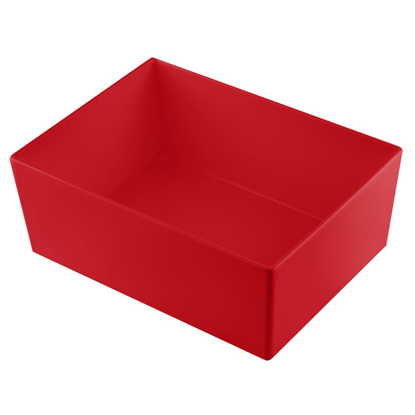 a red plastic box with a white background